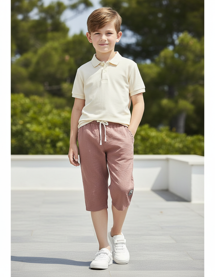 Pantalon En Lin Rose Coton Décontracté Cordon Garçon