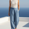 Pantalon En Lin Bleu Ample Plissé Taille Haute Fluide