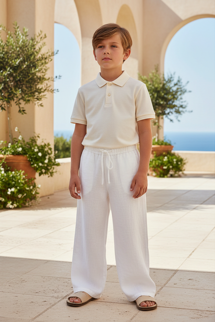 Pantalon En Lin Blanc Ample Décontracté Enfant Léger
