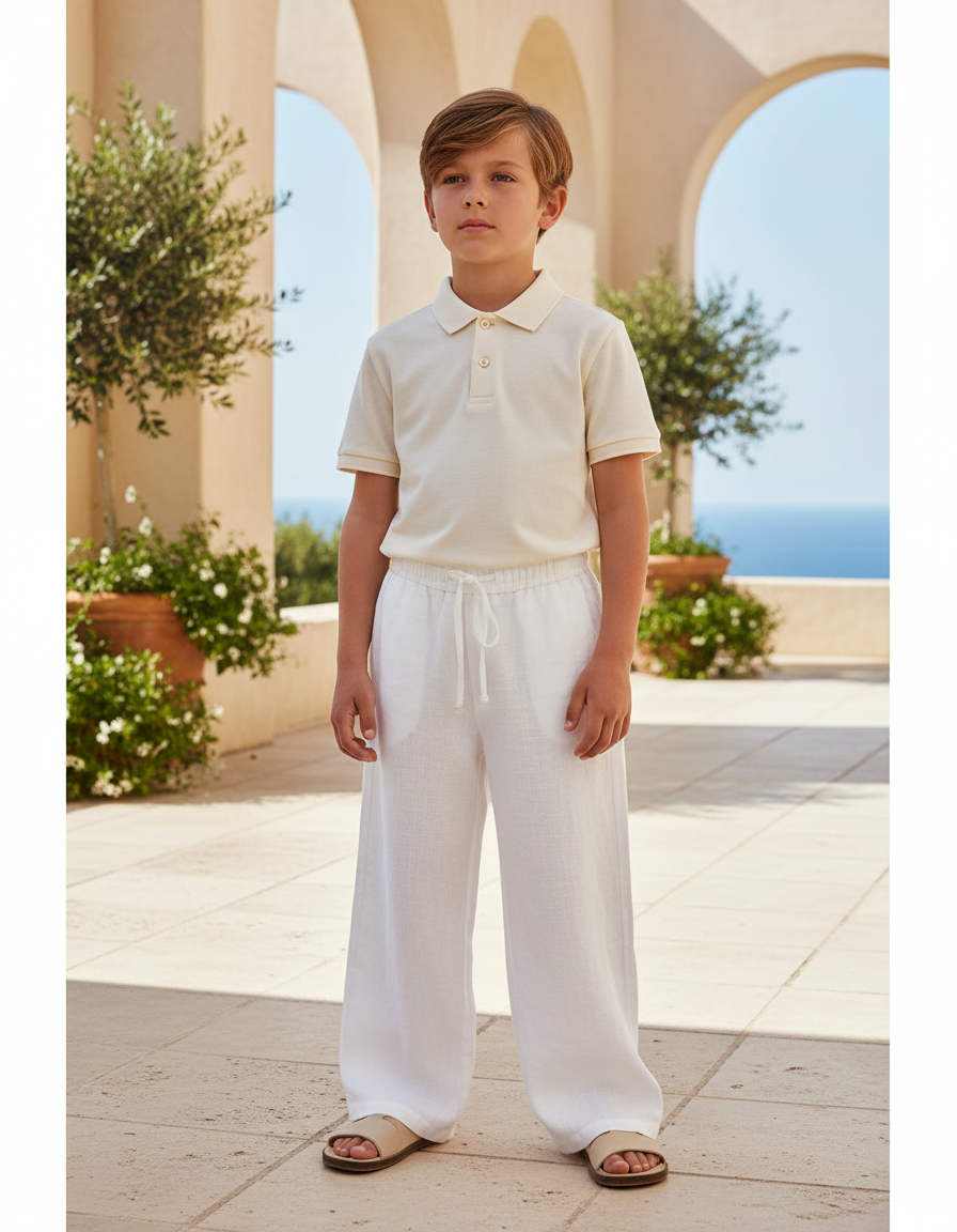 Pantalon En Lin Blanc Ample Décontracté Enfant Léger