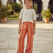 Pantalon En Lin Rayé Multicolore Ample Fille Fluide