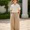 Pantalon En Lin Beige Ample Enfant Décontracté Fluide