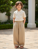 Pantalon En Lin Beige Ample Enfant Décontracté Fluide