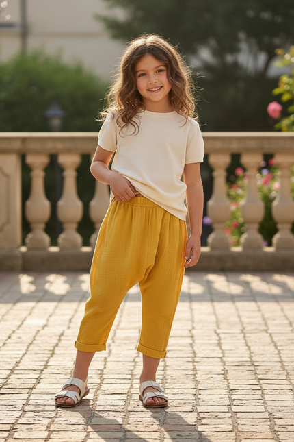 Pantalon En Lin Jaune Ample Enfant Coton