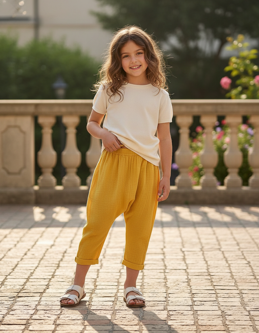 Pantalon En Lin Jaune Ample Enfant Coton