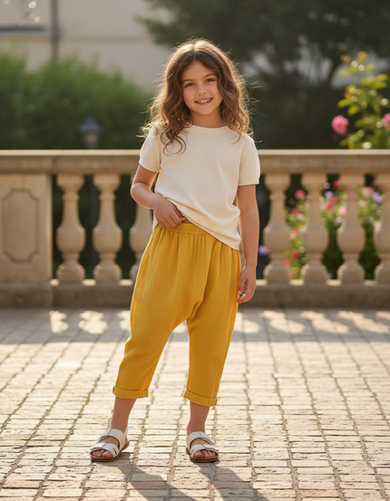 Pantalon En Lin Jaune Ample Enfant Coton