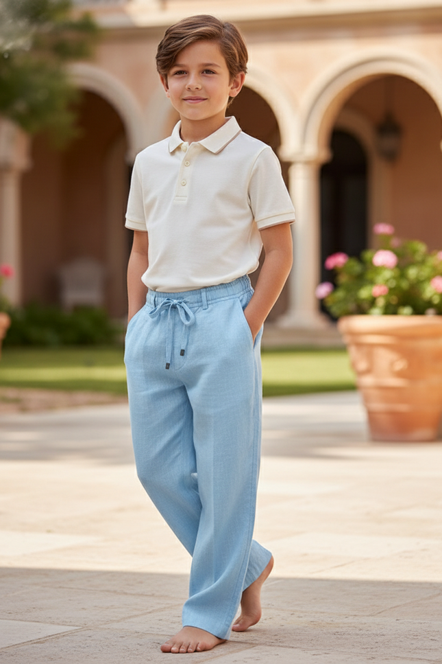 Pantalon En Lin Bleu Ciel Ample Décontracté Enfant Léger