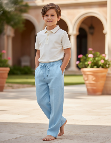 Pantalon En Lin Bleu Ciel Ample Décontracté Enfant Léger