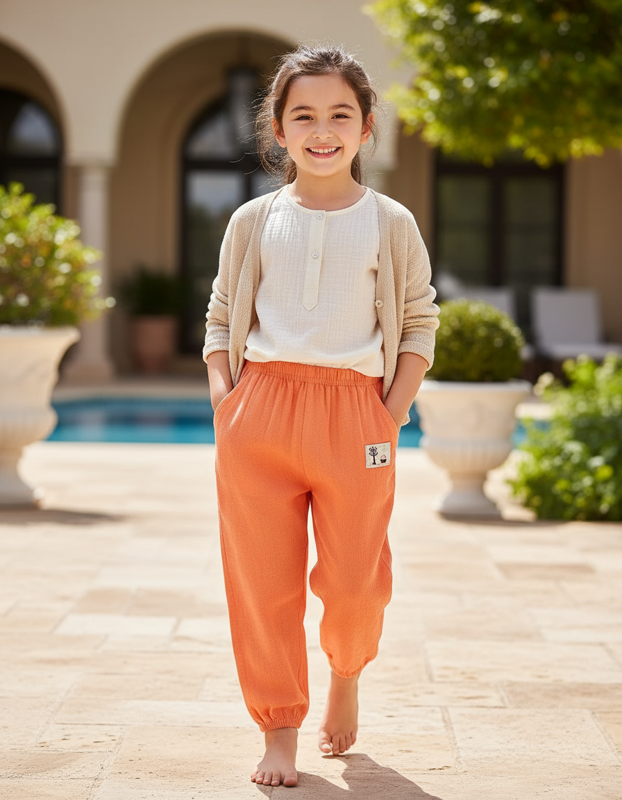 Pantalon Lin Serre En Bas - Orange