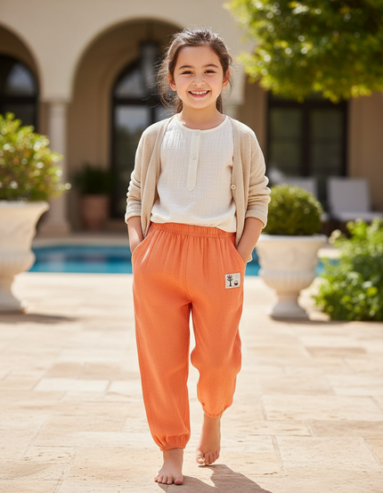 Pantalon Lin Serre En Bas - Orange