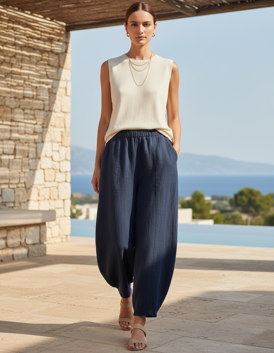 Pantalon Lin Ballon - Marine