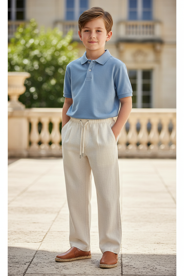 Pantalon En Lin Beige Droit Décontracté Garçon