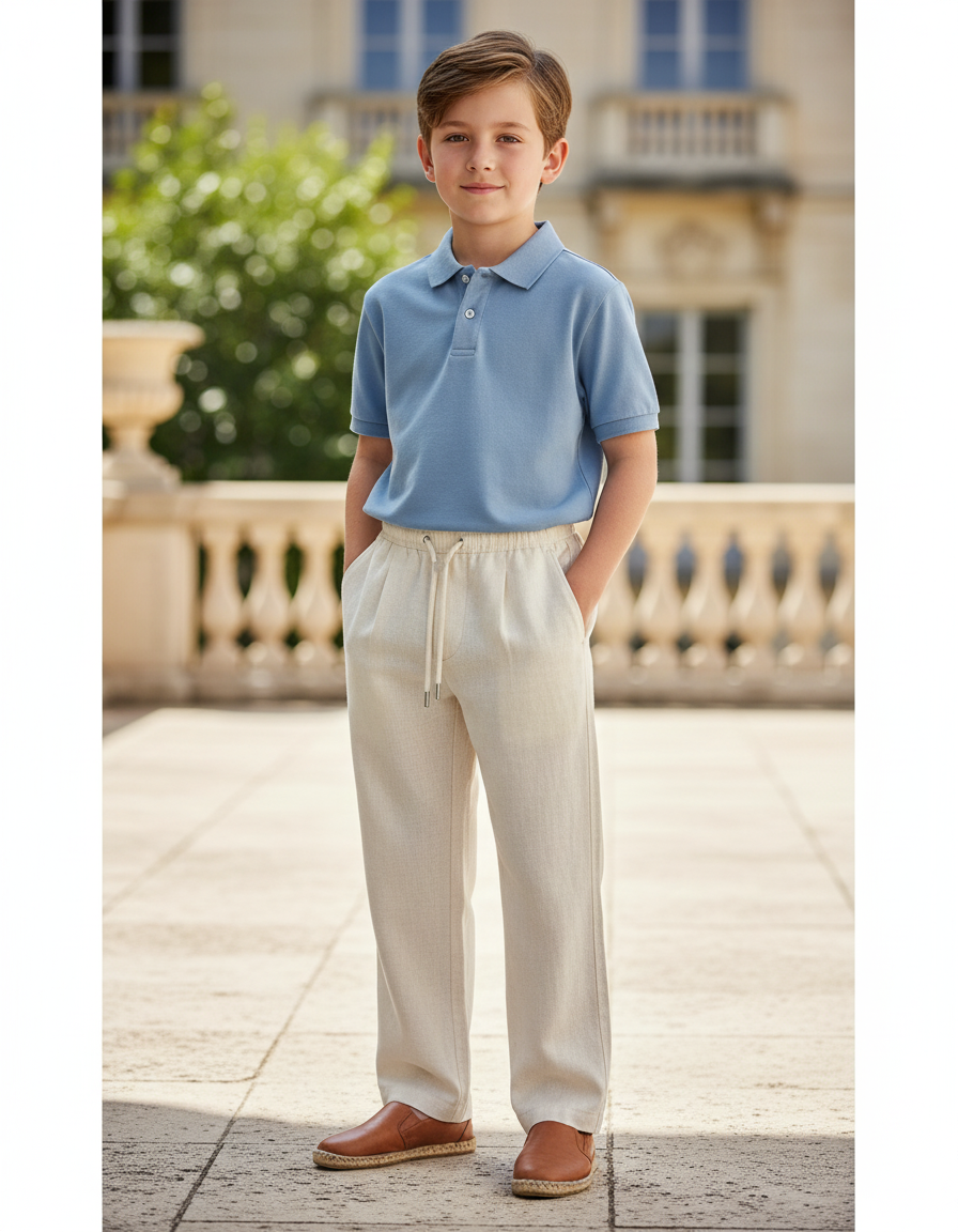 Pantalon En Lin Beige Droit Décontracté Garçon