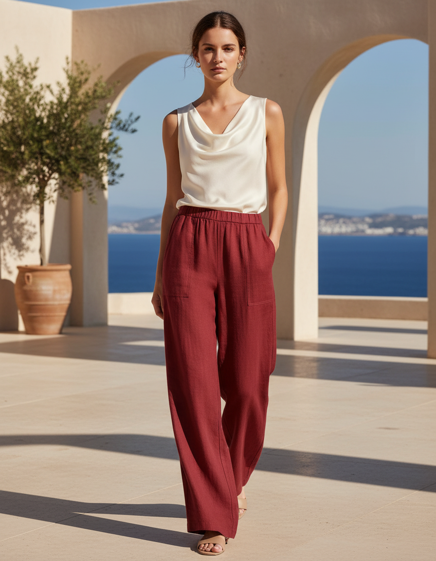 Pantalon Lin Rouge - Bordeaux