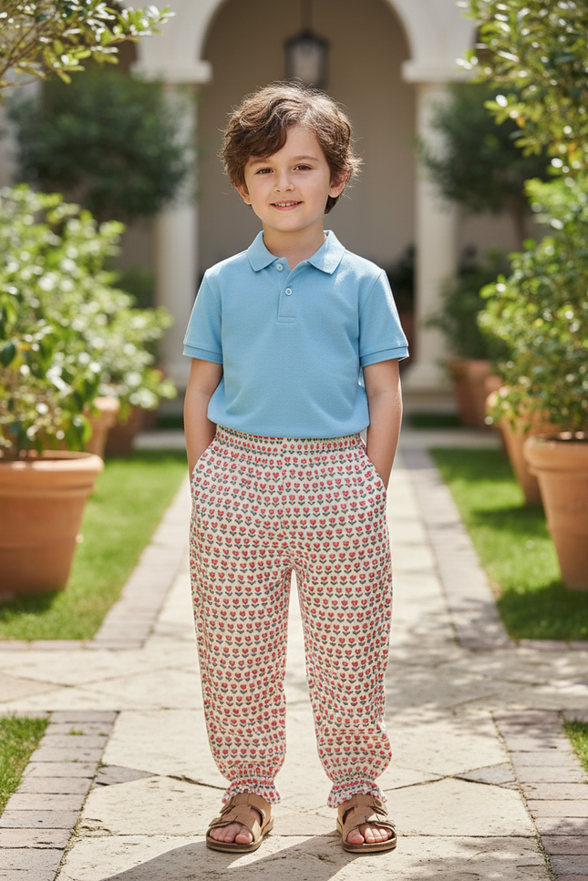 Pantalon En Lin Imprimé Floral Ample Enfant Élastique