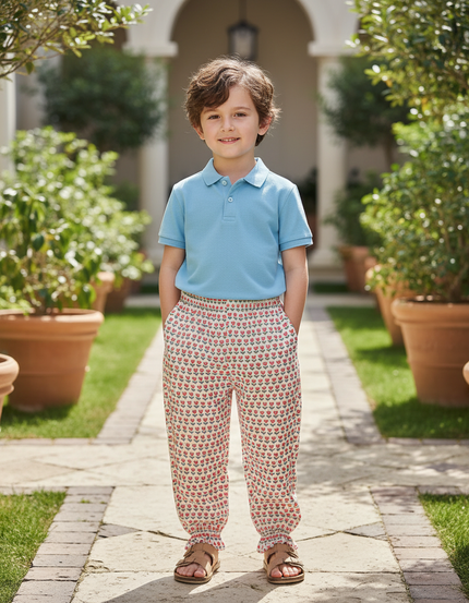 Pantalon En Lin Imprimé Floral Ample Enfant Élastique