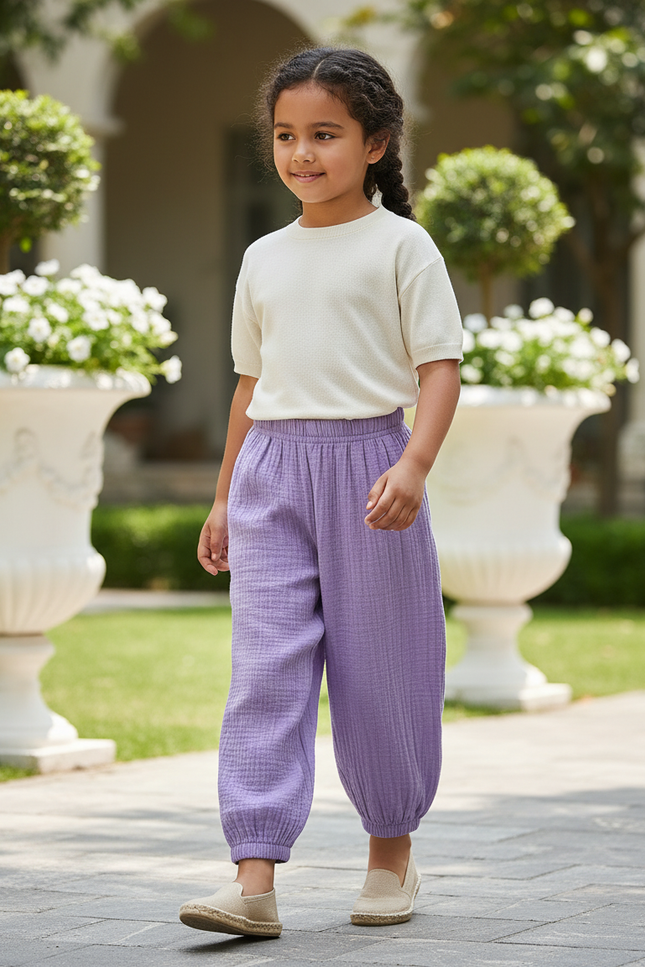 Pantalon En Lin Violet Ample Gaze Enfant Confortable