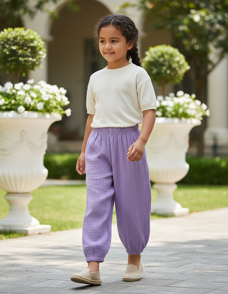 Pantalon En Lin Violet Ample Gaze Enfant Confortable