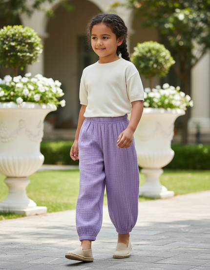 Pantalon En Lin Violet Ample Gaze Enfant Confortable