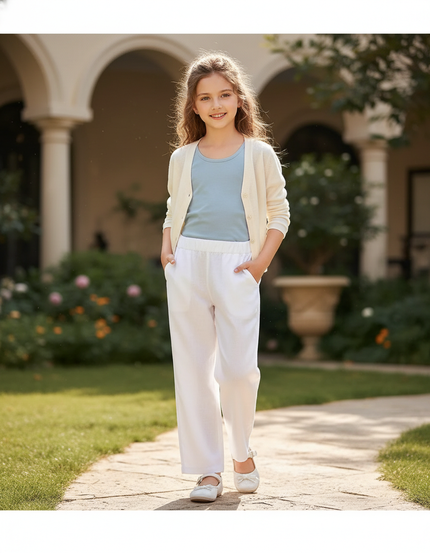 Pantalon En Lin Blanc Ample Enfant Décontracté