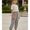 Pantalon En Lin Carreaux Ample Confortable Taille Élastique - Imprimé