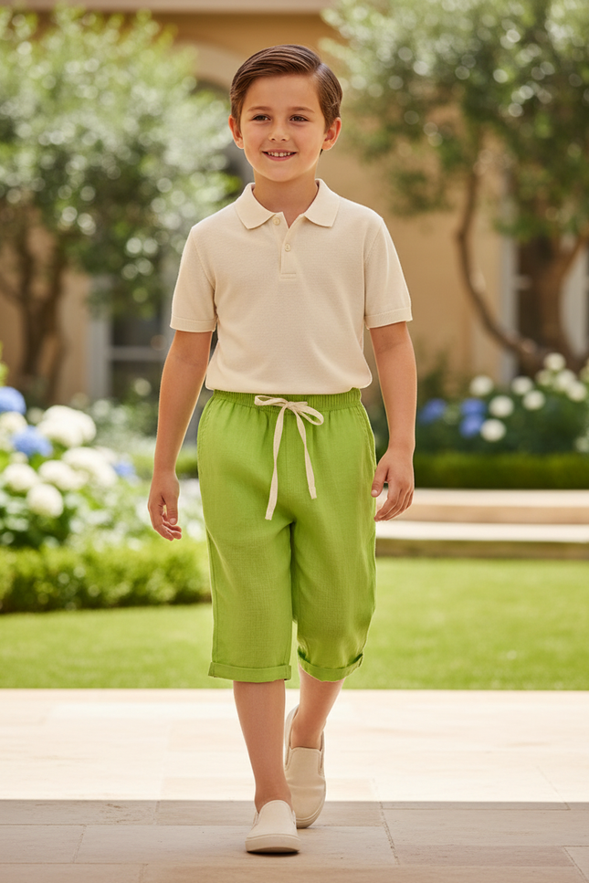 Pantalon En Lin Vert Citron Ample Cordon Enfant
