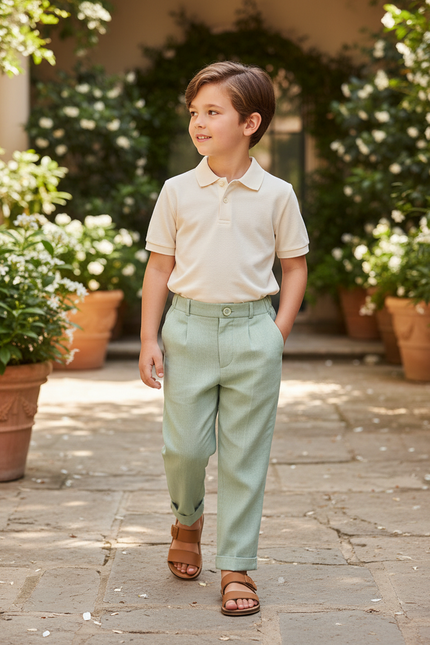 Pantalon En Lin Vert Menthe Plissé Enfant Élégant