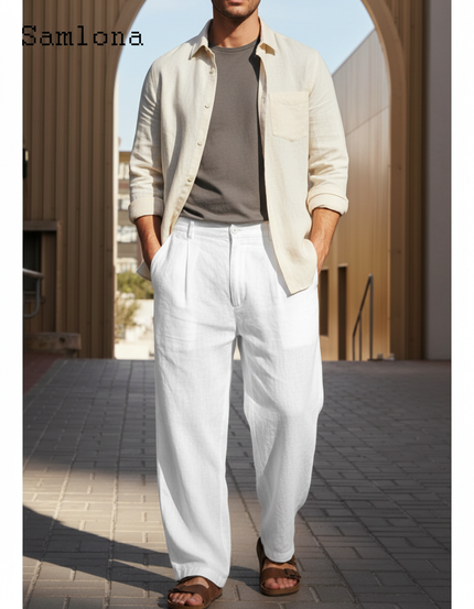 Pantalon En Lin Homme Blanc Pince