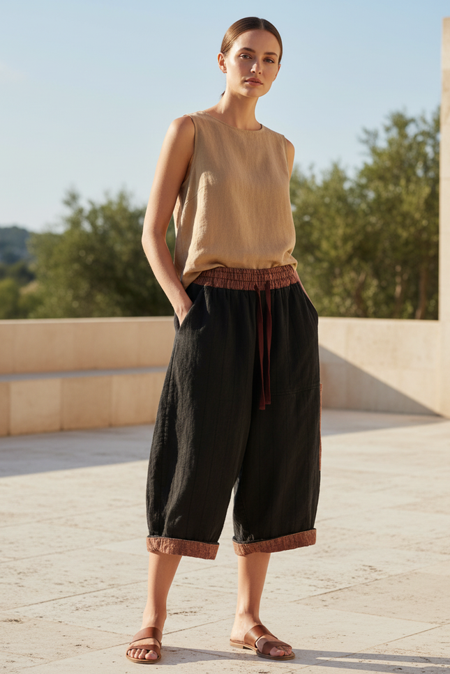 Pantalon Sarouel Lin Femme - Noir