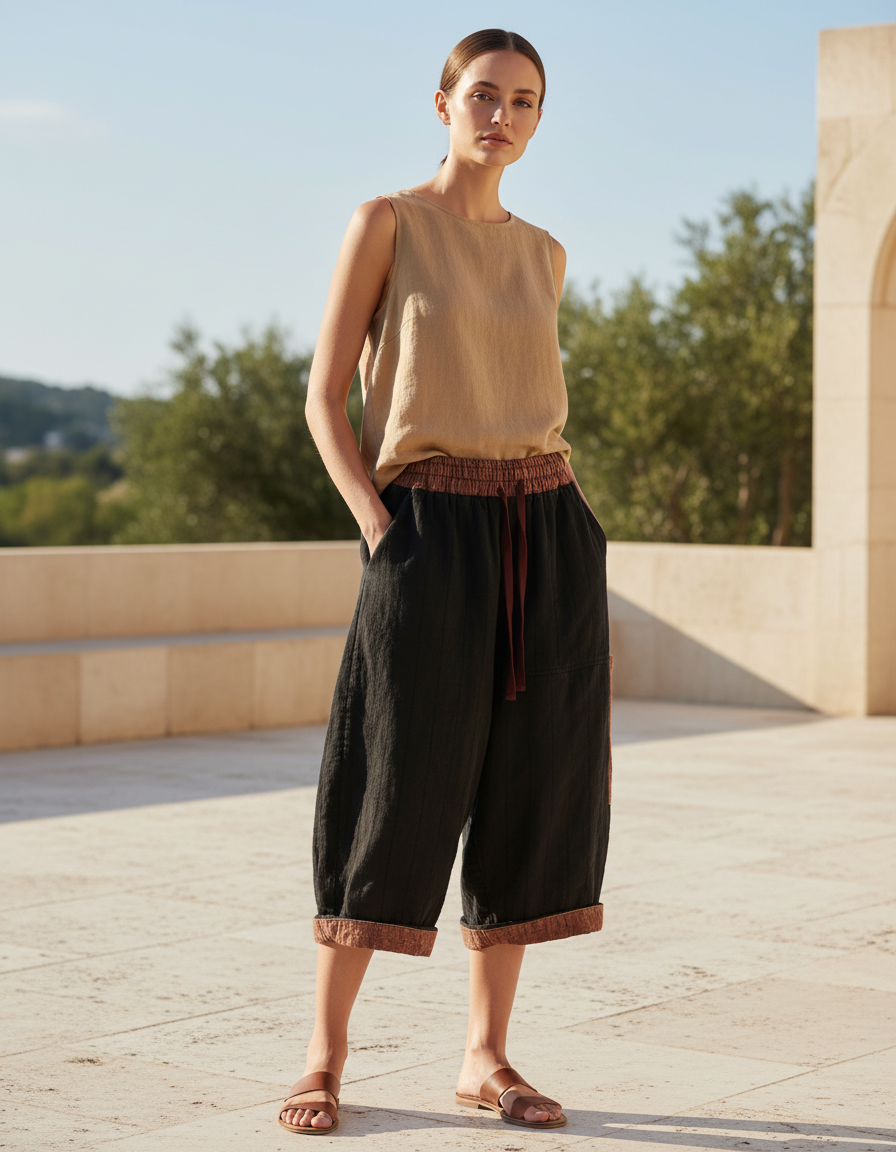 Pantalon Sarouel Lin Femme - Noir