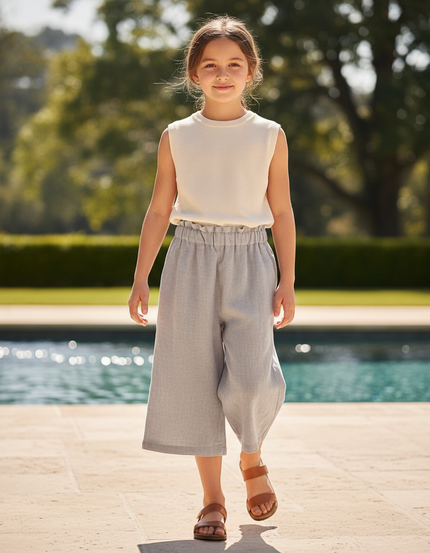 Pantalon En Lin Gris Ample Décontracté Fille Coton