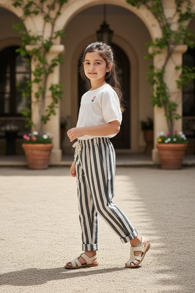 Pantalon En Lin Rayé - Multicolore