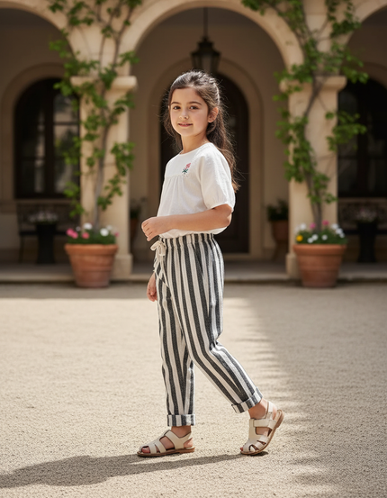 Pantalon En Lin Rayé - Multicolore
