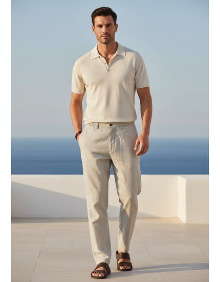 Pantalon En Lin Homme Droit Décontracté Léger Gris Clair