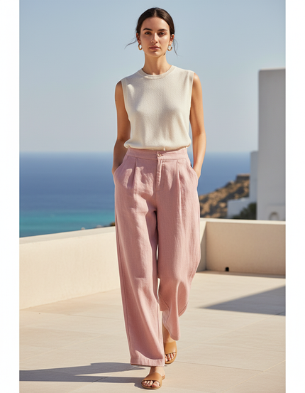 Pantalon Lin Rose Pale
