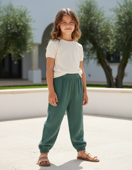 Pantalon En Lin Gaze Vert Ample Enfant