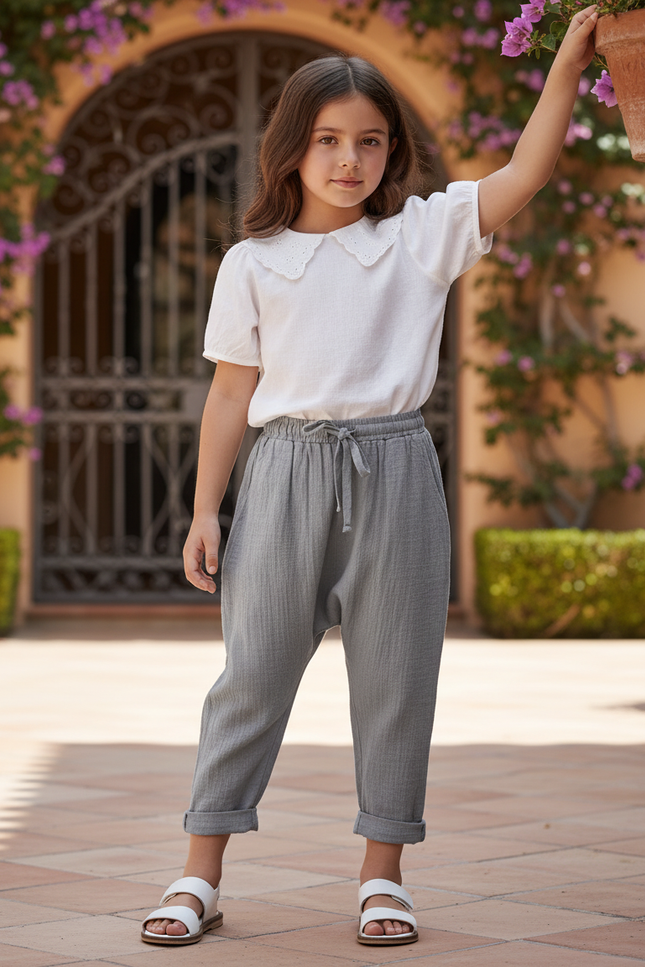 Pantalon En Lin Enfant Gris Harem Coton