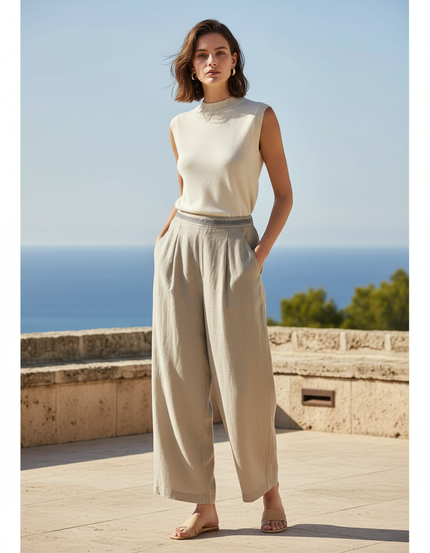 Pantalon Lin Cropped - Beige