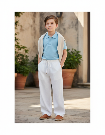 Pantalon En Lin Blanc Ample Enfant Cordon Décontracté