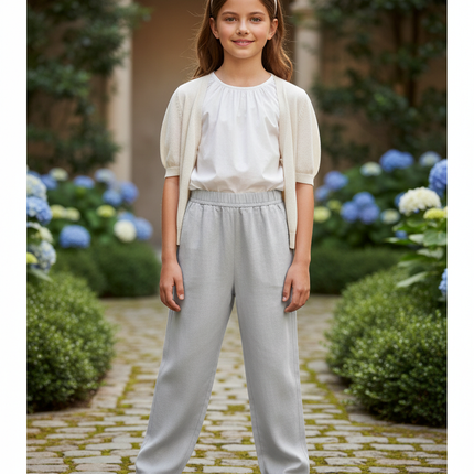 Pantalon En Lin Gris Ample Enfant Léger Fluide