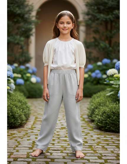 Pantalon En Lin Gris Ample Enfant Léger Fluide