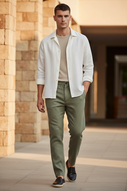 Pantalon En Lin Kaki Homme