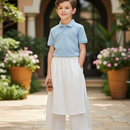 Pantalon En Lin Blanc Ample Décontracté Fluide Garçon