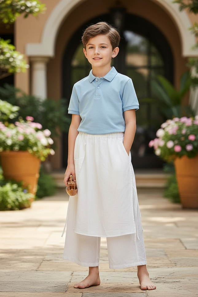 Pantalon En Lin Blanc Ample Décontracté Fluide Garçon