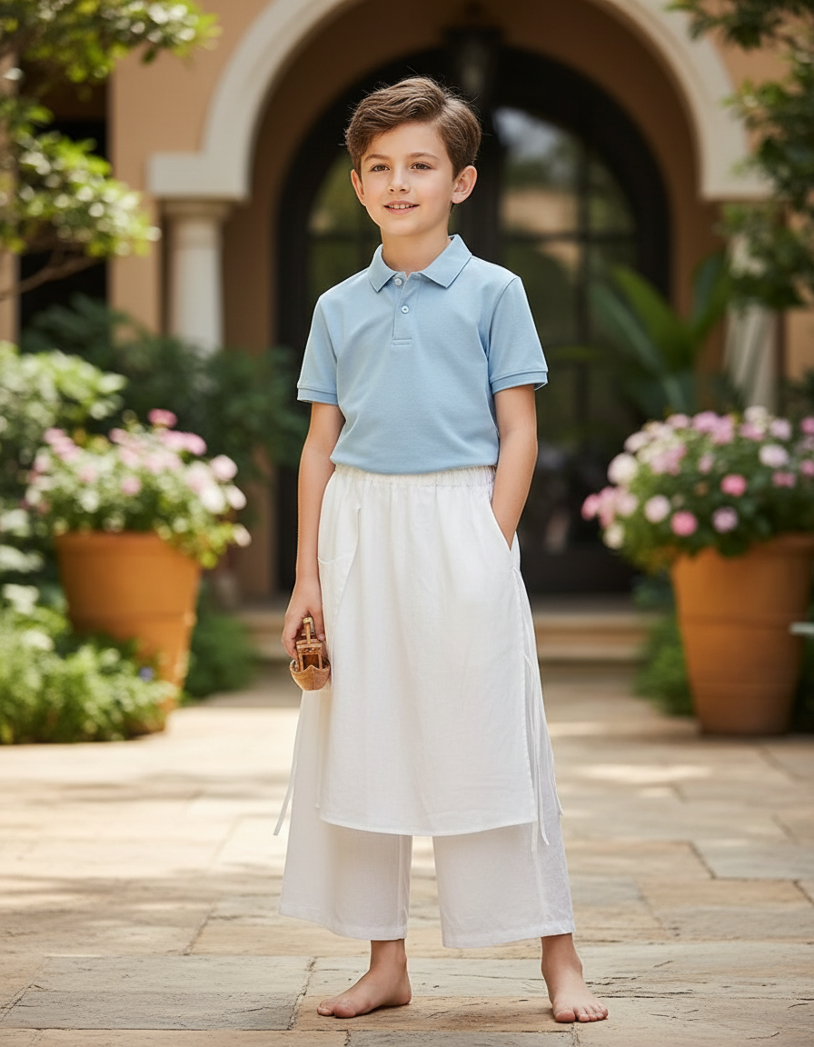 Pantalon En Lin Blanc Ample Décontracté Fluide Garçon