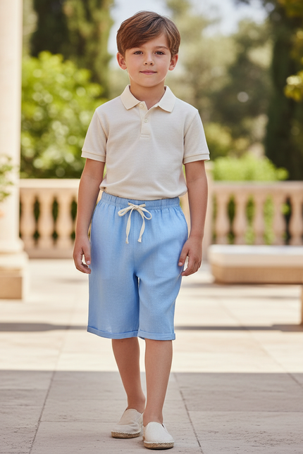 Pantalon En Lin Bleu Ciel Ample Cordon Décontracté Enfant
