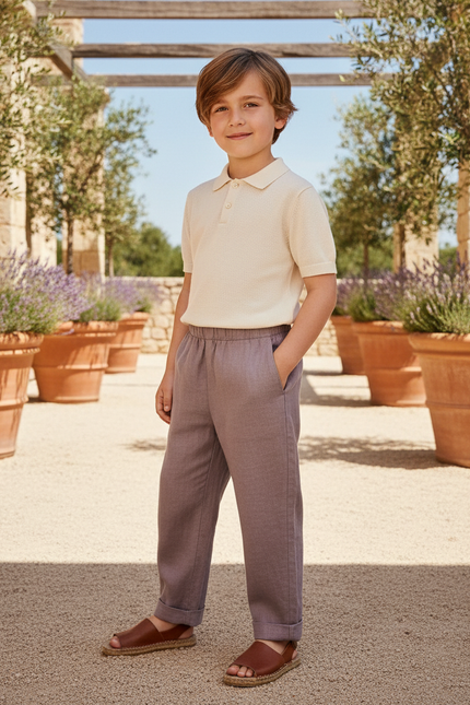Pantalon En Lin Gris Ample Droit Enfant Décontracté - Violet