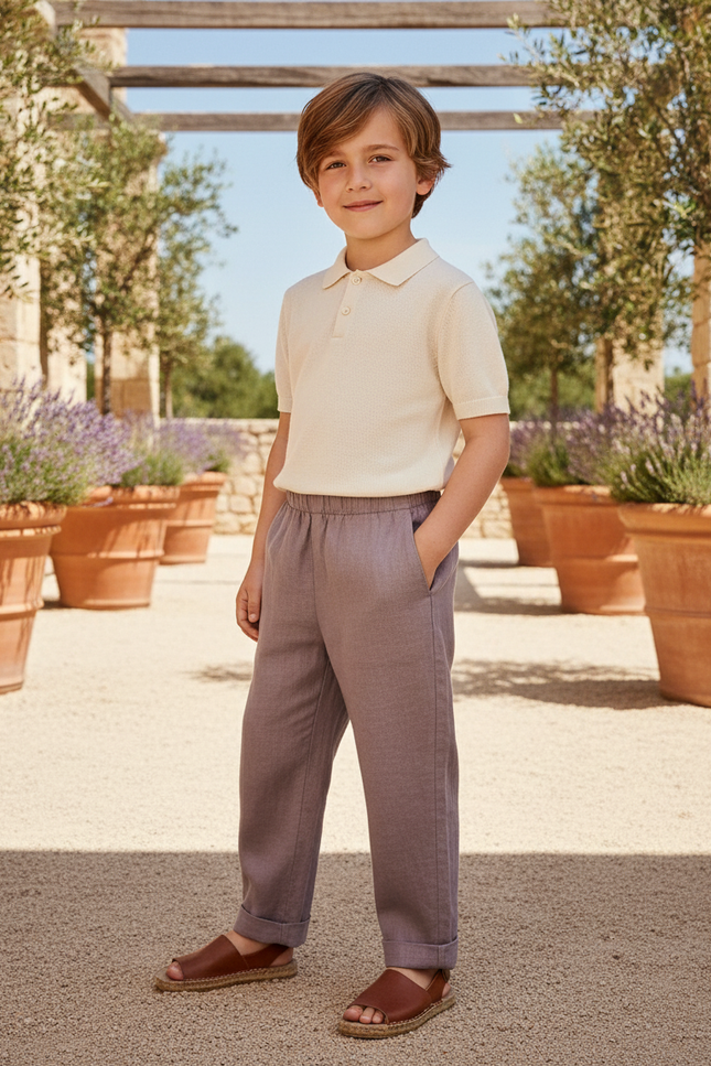 Pantalon En Lin Gris Ample Droit Enfant Décontracté - Violet