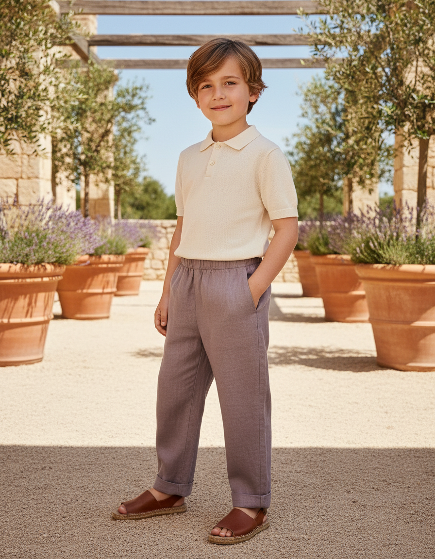 Pantalon En Lin Gris Ample Droit Enfant Décontracté - Violet