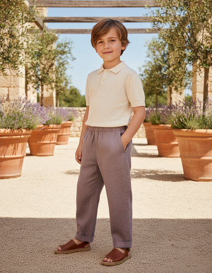 Pantalon En Lin Gris Ample Droit Enfant Décontracté - Violet